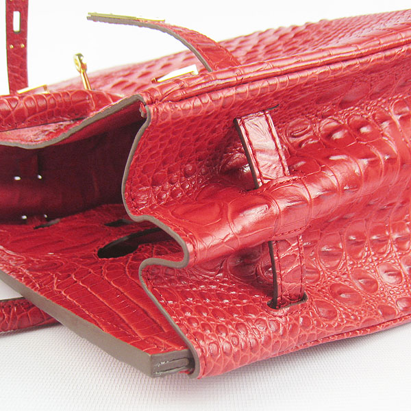 High Quality Fake Hermes Birkin 35CM Crocodile Head Veins Leather Bag Red 6089